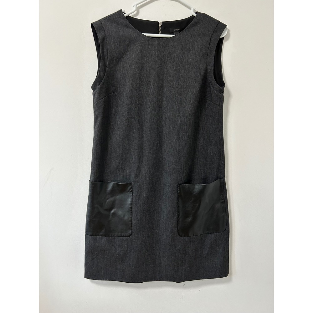 J.Crew Charcoal Grey Wool Blend Shift Dress Faux Leather‎ Pockets Size 8